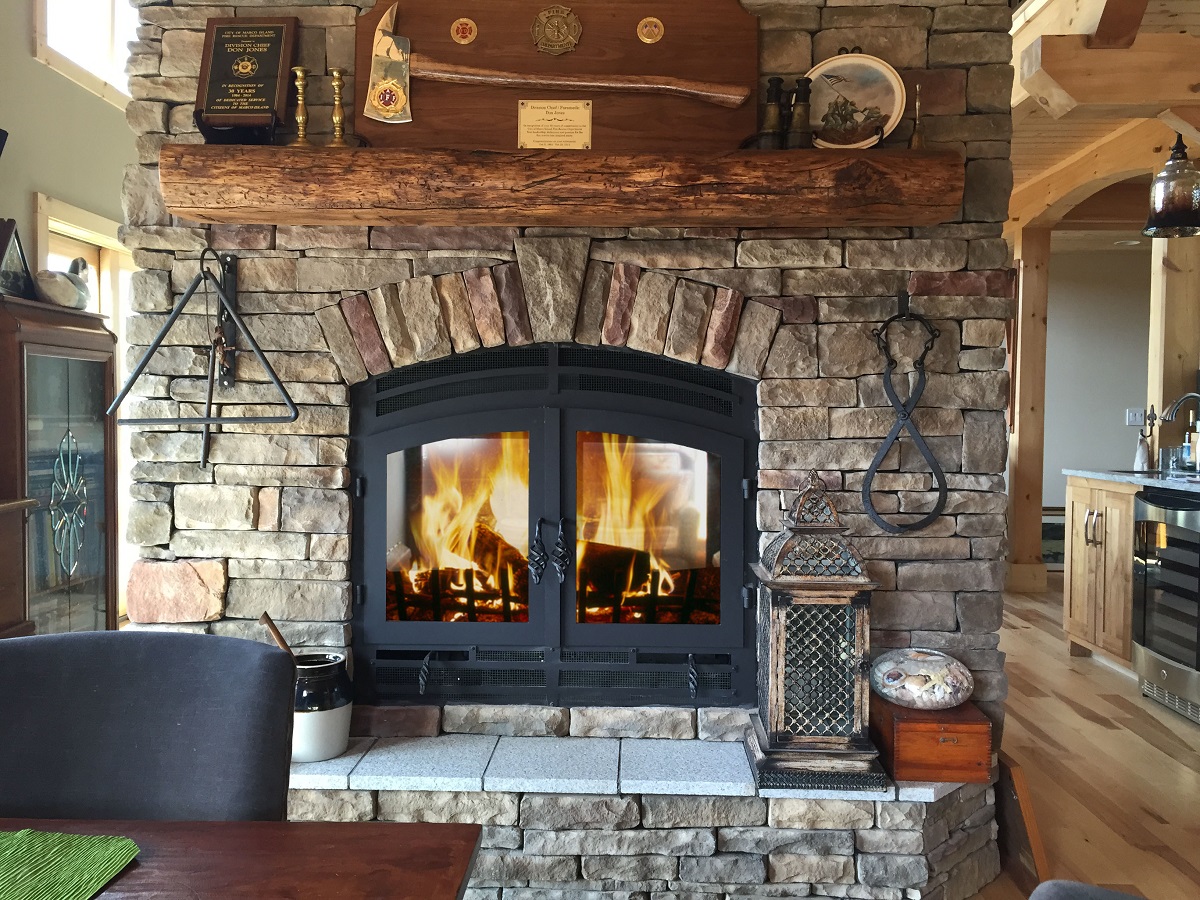 wood fireplace hearth