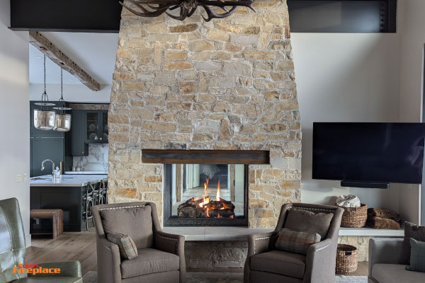 acucraft timeless series see through double sided fireplace with gas logset