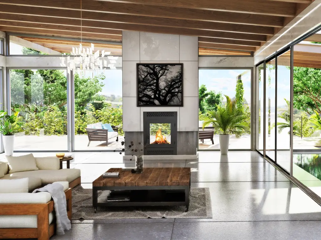 Acucraft-American-Indoor-Outdoor-Two-Sided-Wood-Burning-Fireplace-in-Contemporary-Home Acucraft-American-Indoor-Outdoor-Two-Sided-Wood-Burning-Fireplace-in-Contemporary-Home